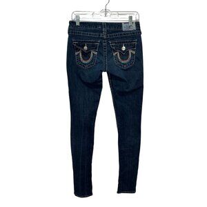 True Religion Blue Denim Embroidered Pockets Skinny Fit Jeans Women's Size 27